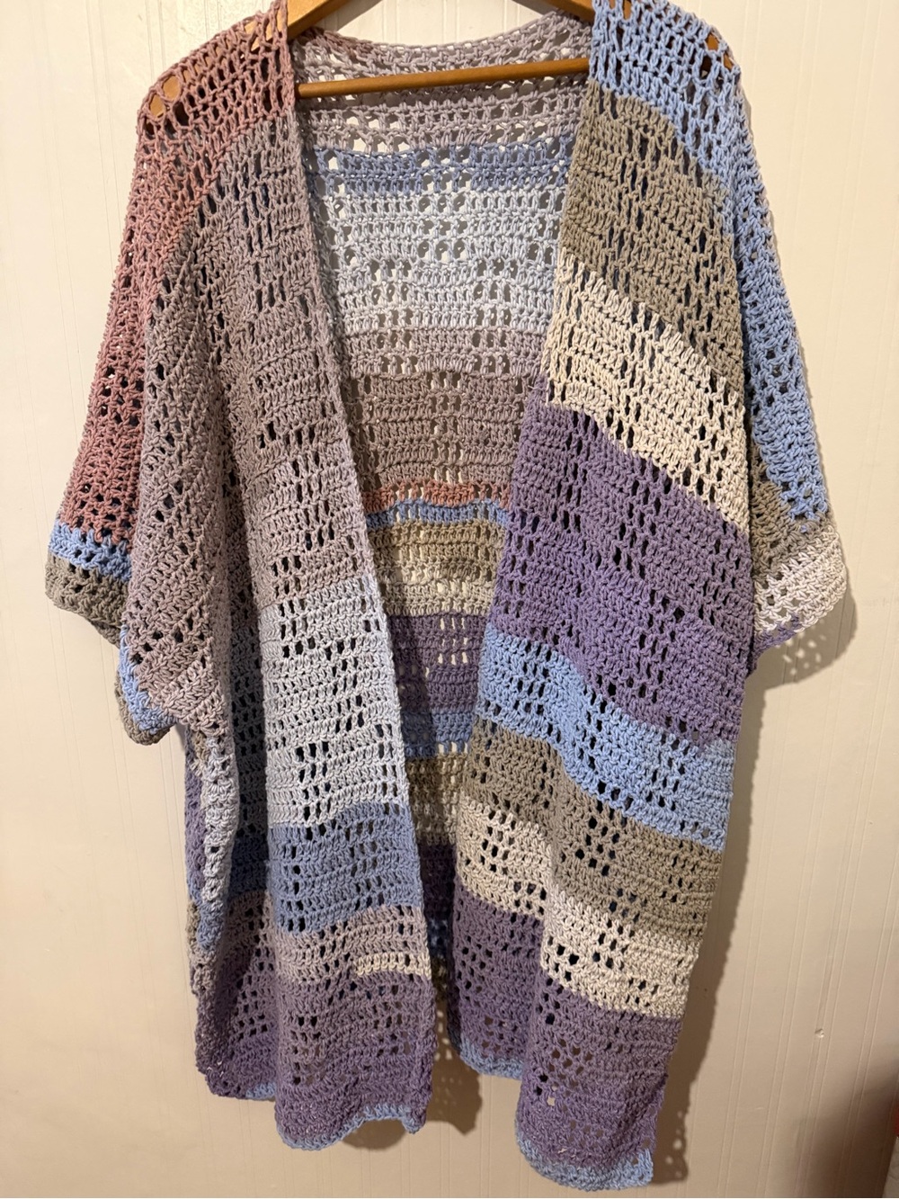Hand Crafted Crochet Open Cardigan - Pastel Multi-Color Oversized XXL